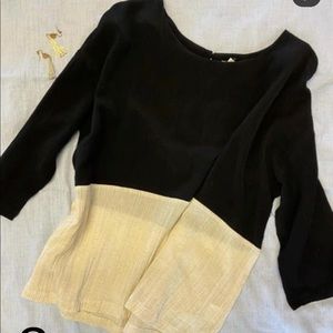 3/4 sleeve round neck two tone loose top